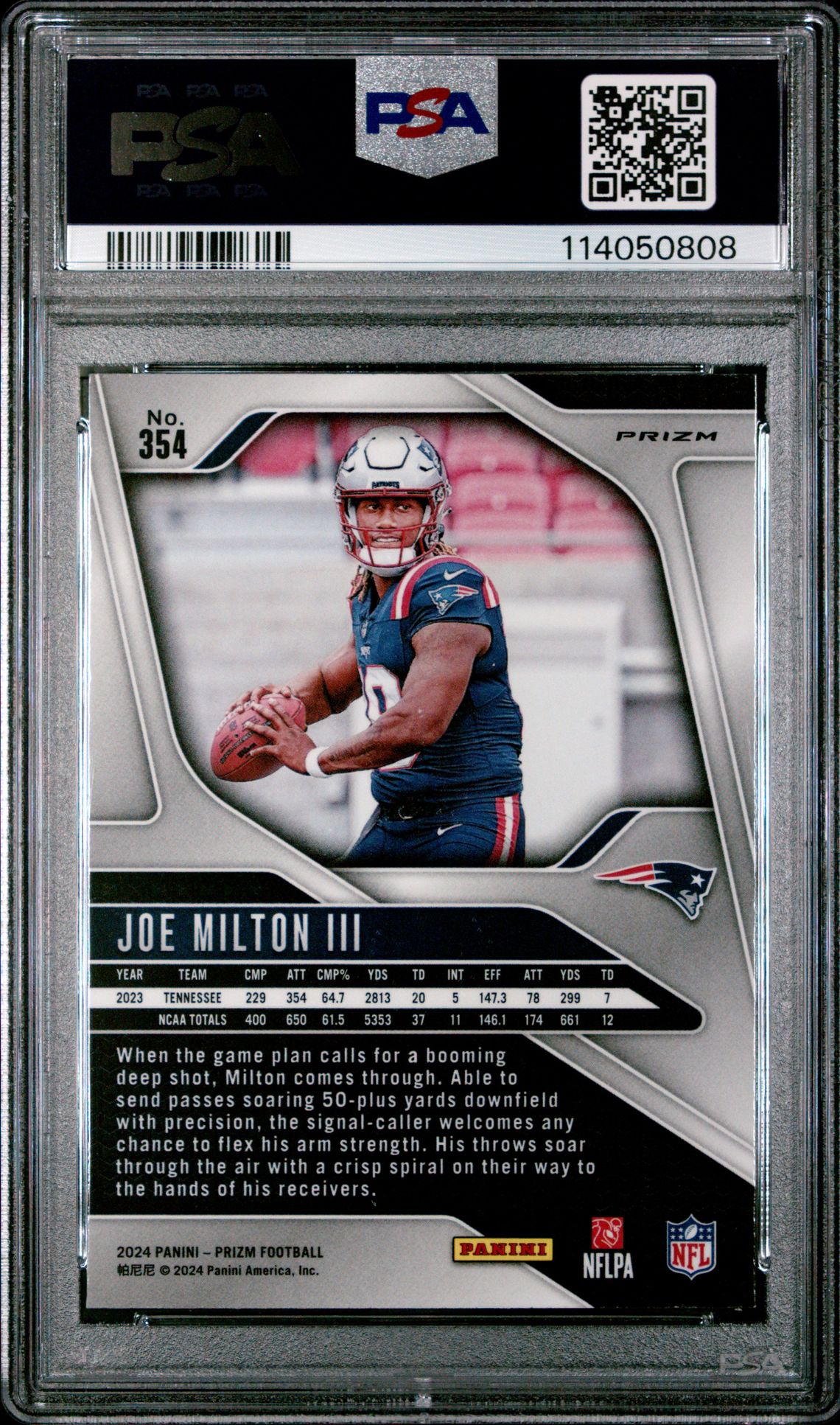 2024 Panini Prizm Joe Milton Iii #354 (Green Wave) Gem Mt 10 back