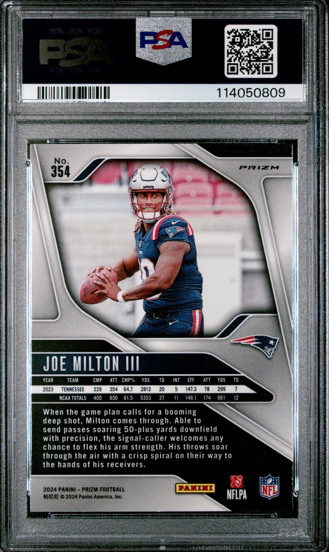2024 Panini Prizm Joe Milton Iii #354 (Disco Prizm) Gem Mt 10 back