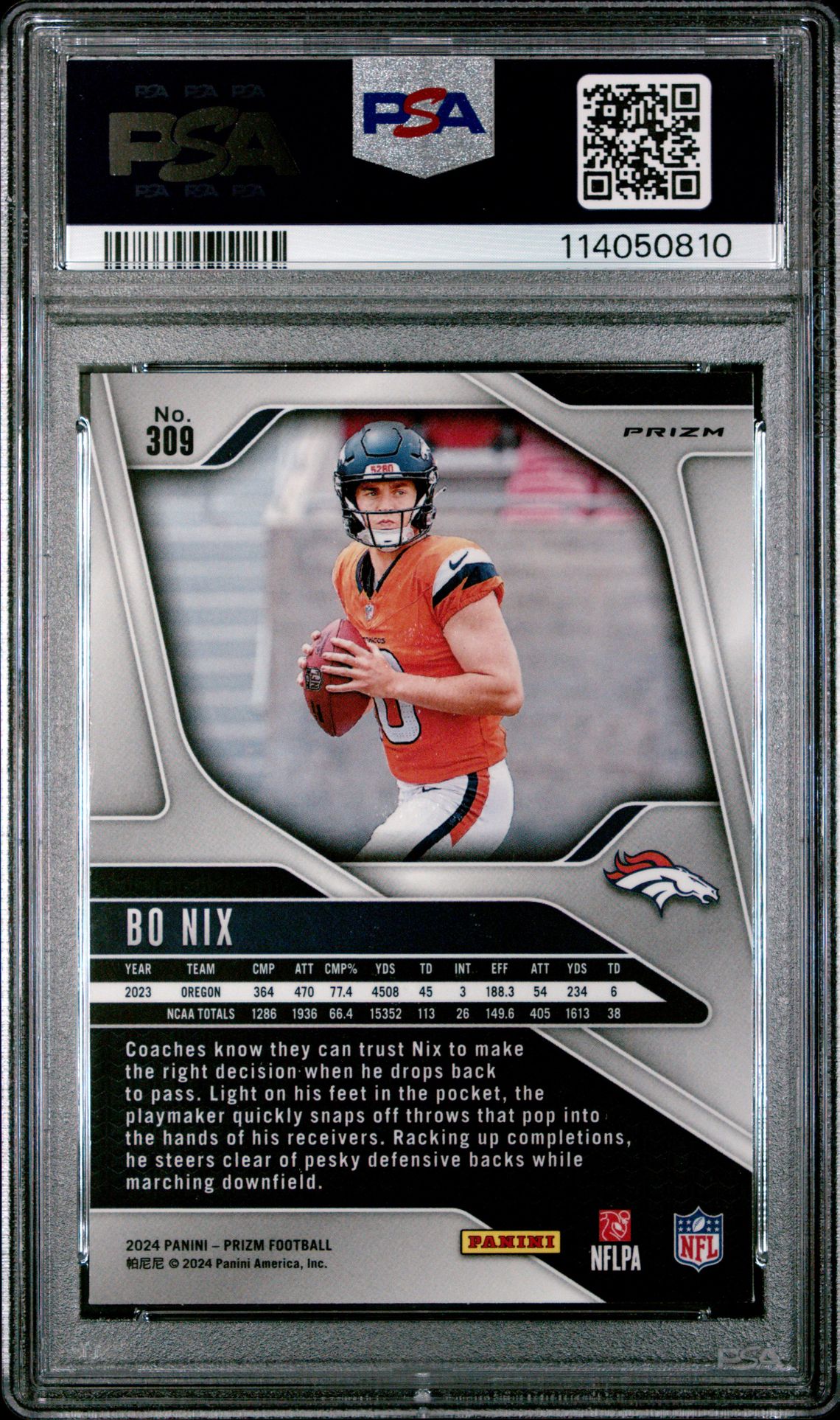 2024 Panini Prizm Bo Nix #309 (Red/White/Blue Prizm) Mint 9 back