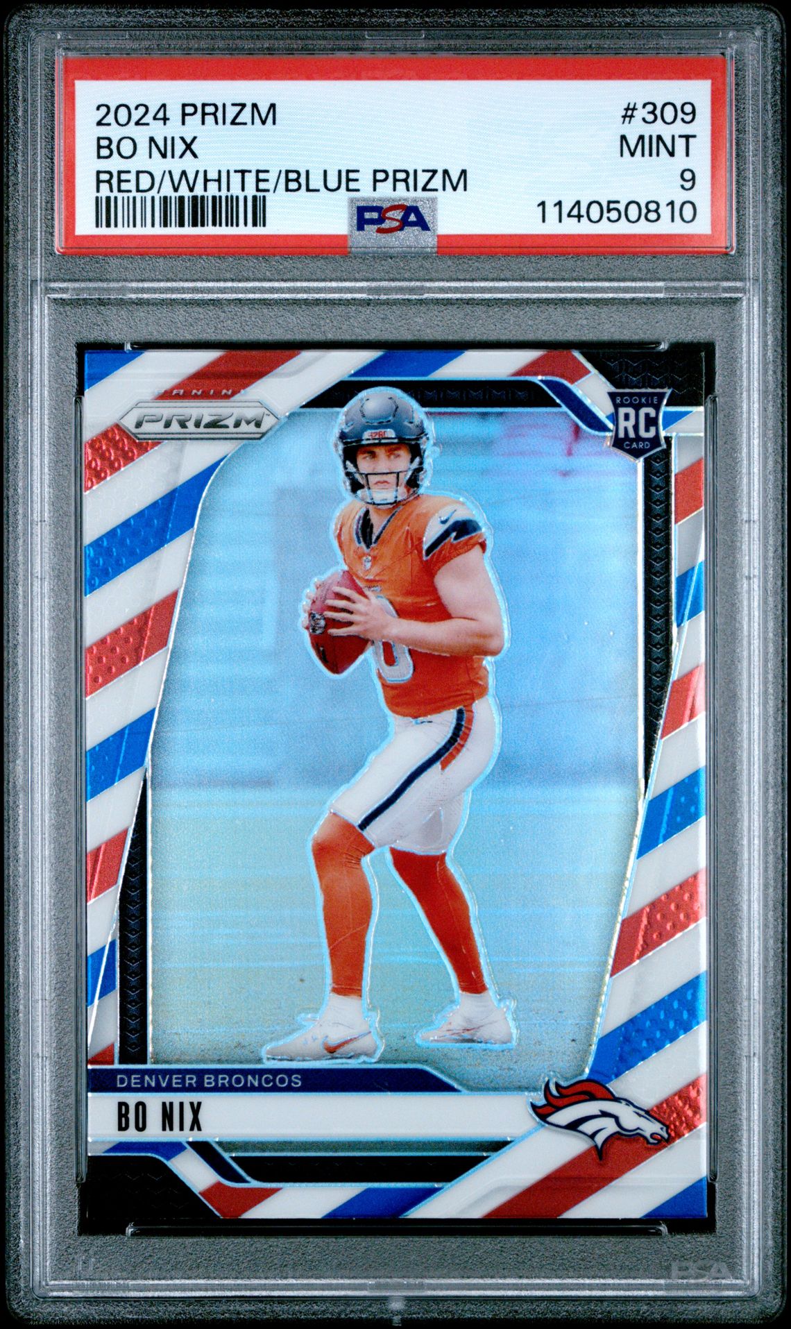 2024 Panini Prizm Bo Nix #309 (Red/White/Blue Prizm) Mint 9 front
