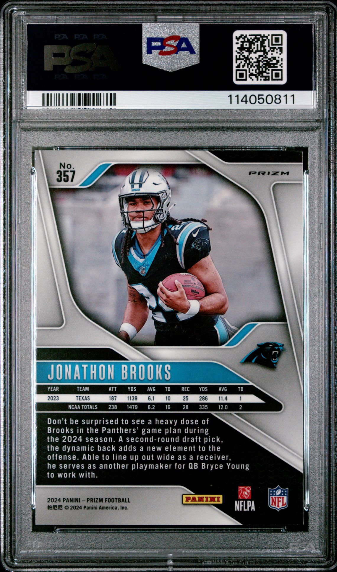 2024 Panini Prizm Jonathon Brooks #357 (Red/White/Blue Prizm) Mint 9 back