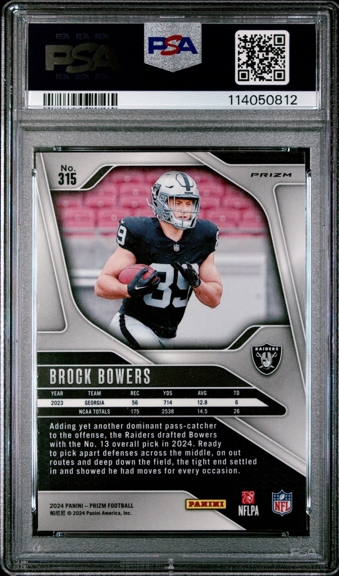 2024 Panini Prizm Brock Bowers #315 (Red/White/Blue Prizm) Mint 9 back
