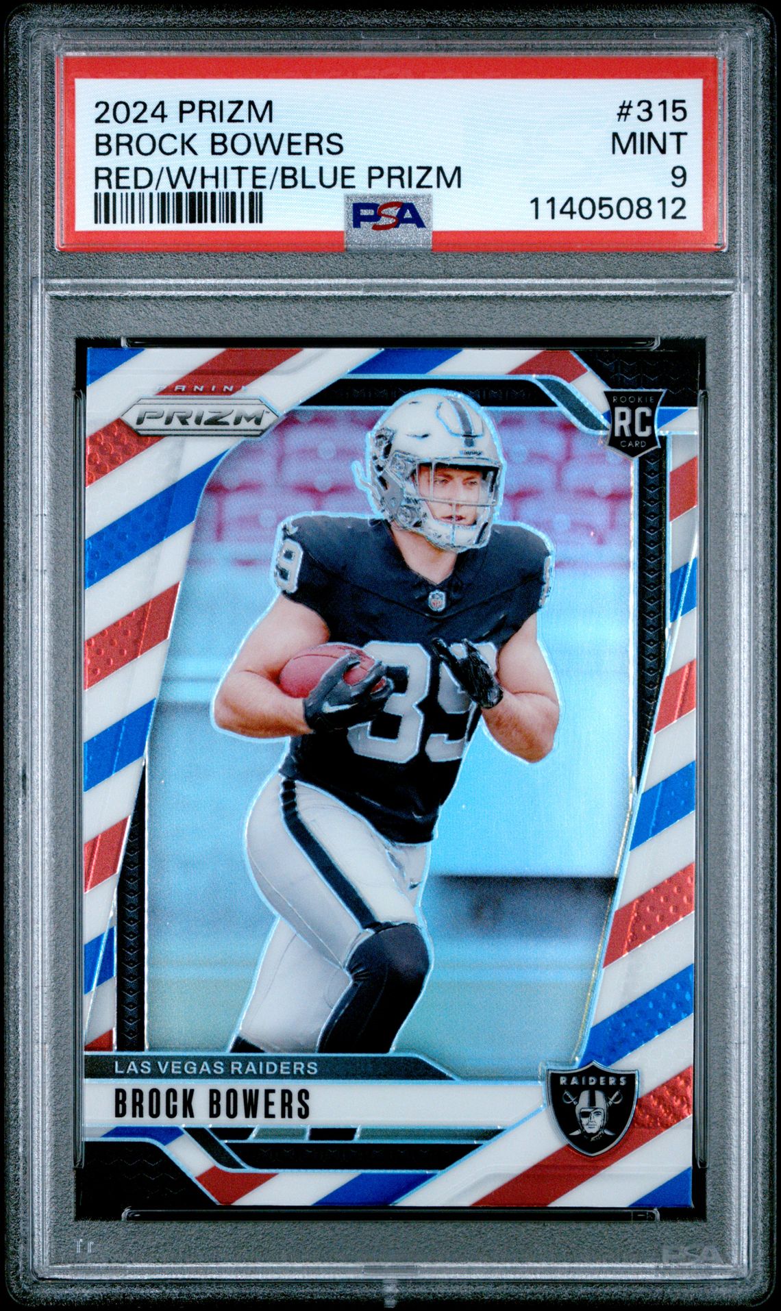 2024 Panini Prizm Brock Bowers #315 (Red/White/Blue Prizm) Mint 9 front