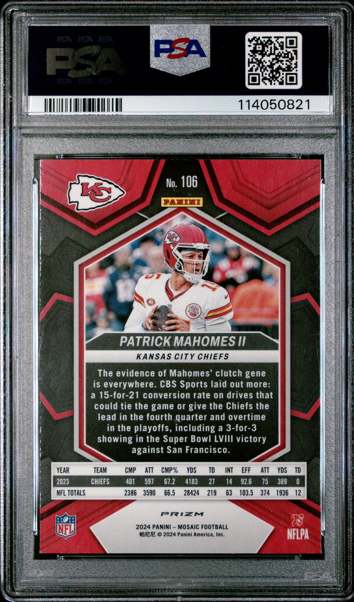 2024 Panini Mosaic Patrick Mahomes Ii #106 (Camo Pink) Mint 9 back
