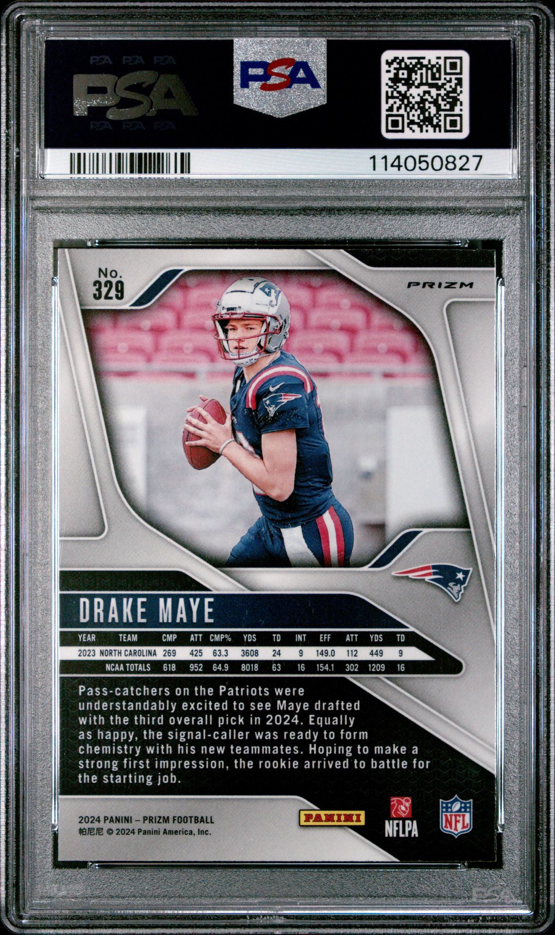 2024 Panini Prizm Drake Maye #329 (Lazer Prizm) Gem Mt 10 back