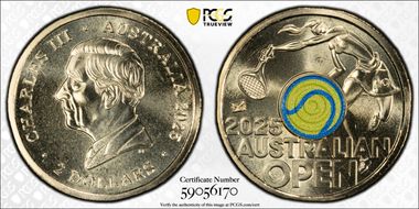 2025 $2 Women’s Australian Open Yellow Envelope Privy Colorized MS69
