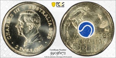 2025 $2 Men’s Australian Open Blue Envelope Privy Colorized MS69