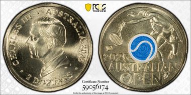 2025 $2 Women’s Australian Open Blue Envelope Privy Colorized MS69