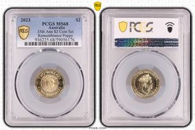 2023 $2 35th Ann $2 Coin Set Remembrance Poppy MS68
