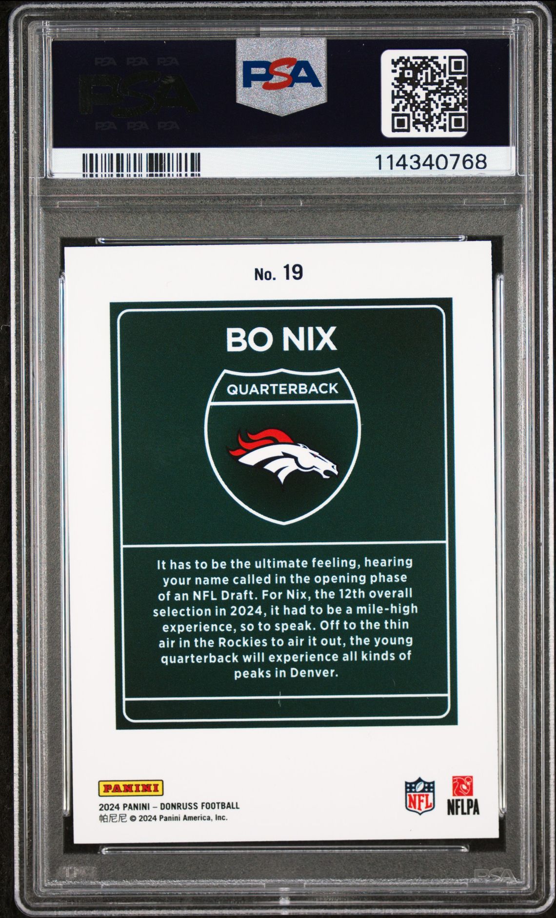 2024 Panini Donruss Downtown! Bo Nix #19 Mint 9 back