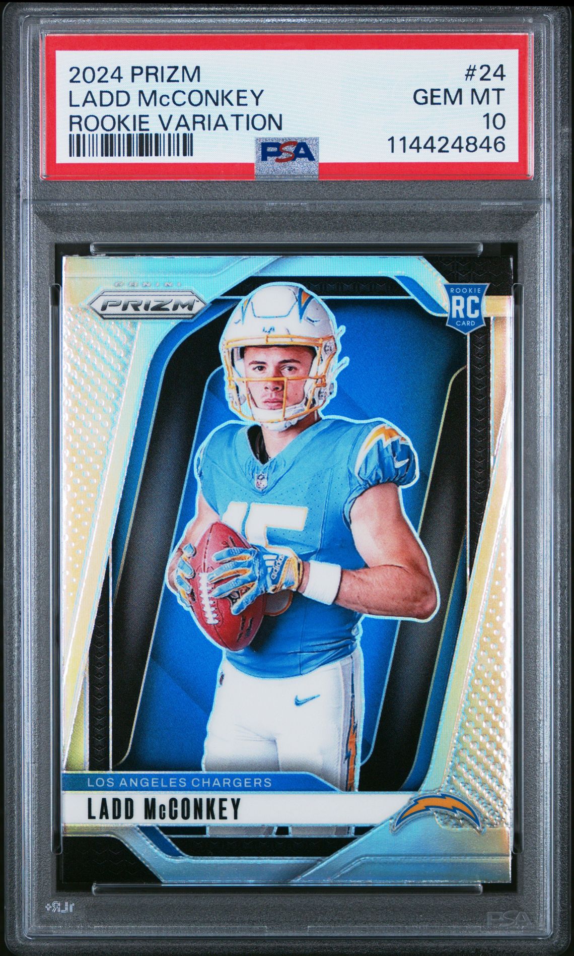 2024 Panini Prizm Rookie Variation Ladd Mcconkey #24 Gem Mt 10 front view - PSA graded GEM MT 10