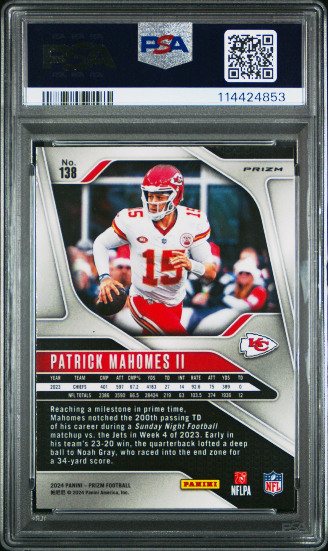 2024 Panini Prizm Patrick Mahomes Ii #138 (Orange Ice) Mint 9 back