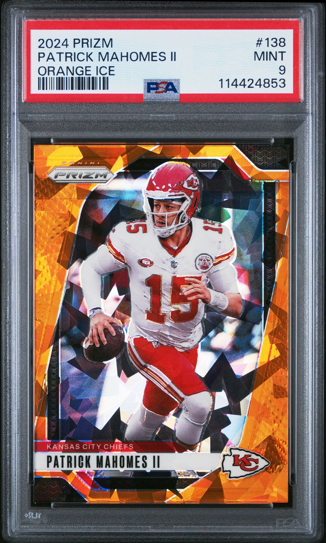 2024 Panini Prizm Patrick Mahomes Ii #138 (Orange Ice) Mint 9 front