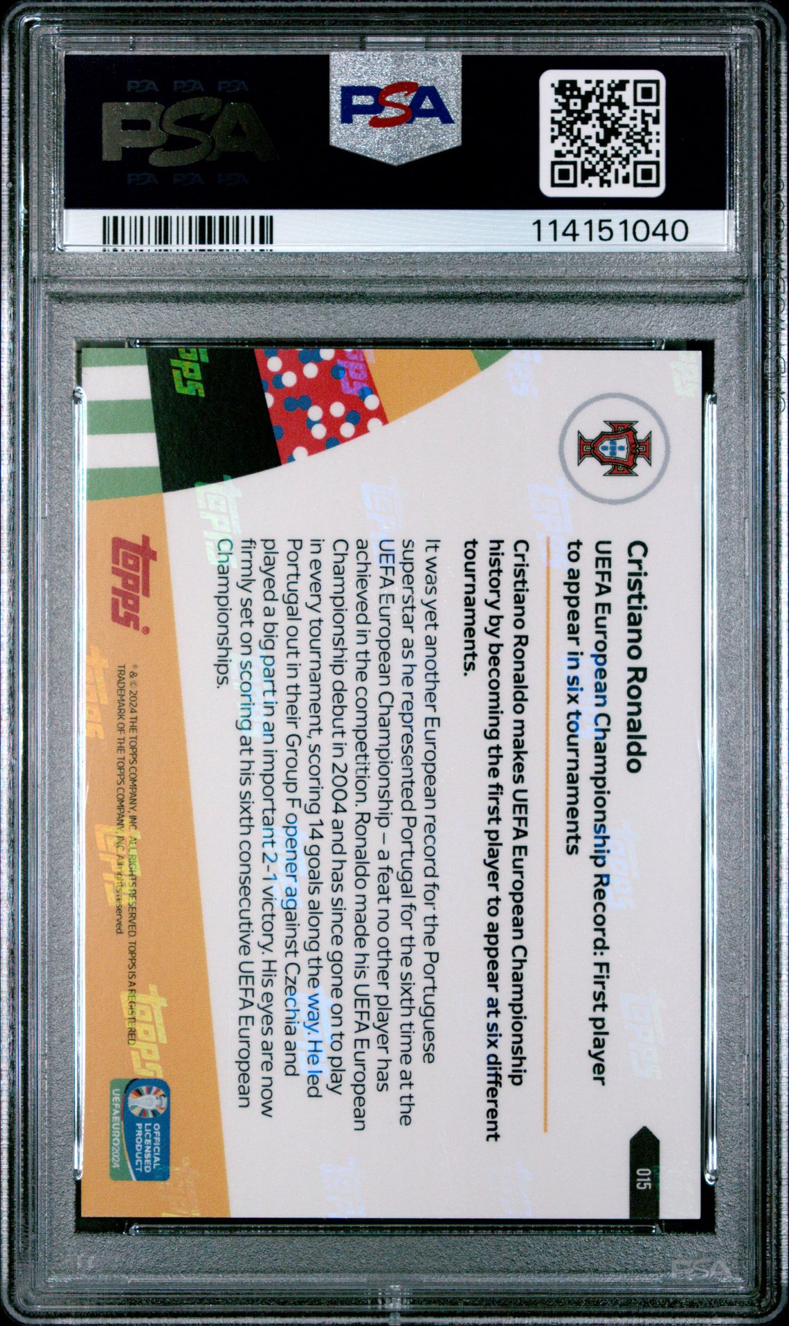 2024 Topps Now Uefa Euro Cristiano Ronaldo #15 Gem Mt 10 back