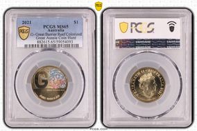 2021 $1 G- Great Barrier Reef Colorized Great Aussie Coin Hunt MS65