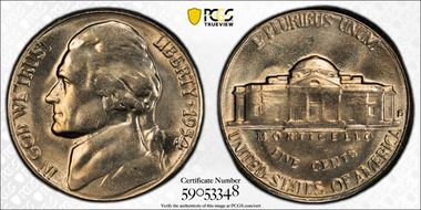1954-S/D 5C Overmintmark, FS-501 MS66