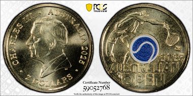 2025 $2 Men’s Australian Open Blue Envelope Privy Colorized MS69