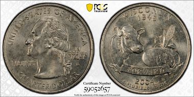 2004-D 25C FS-5902, Wisconsin Extra Leaf Low MS65