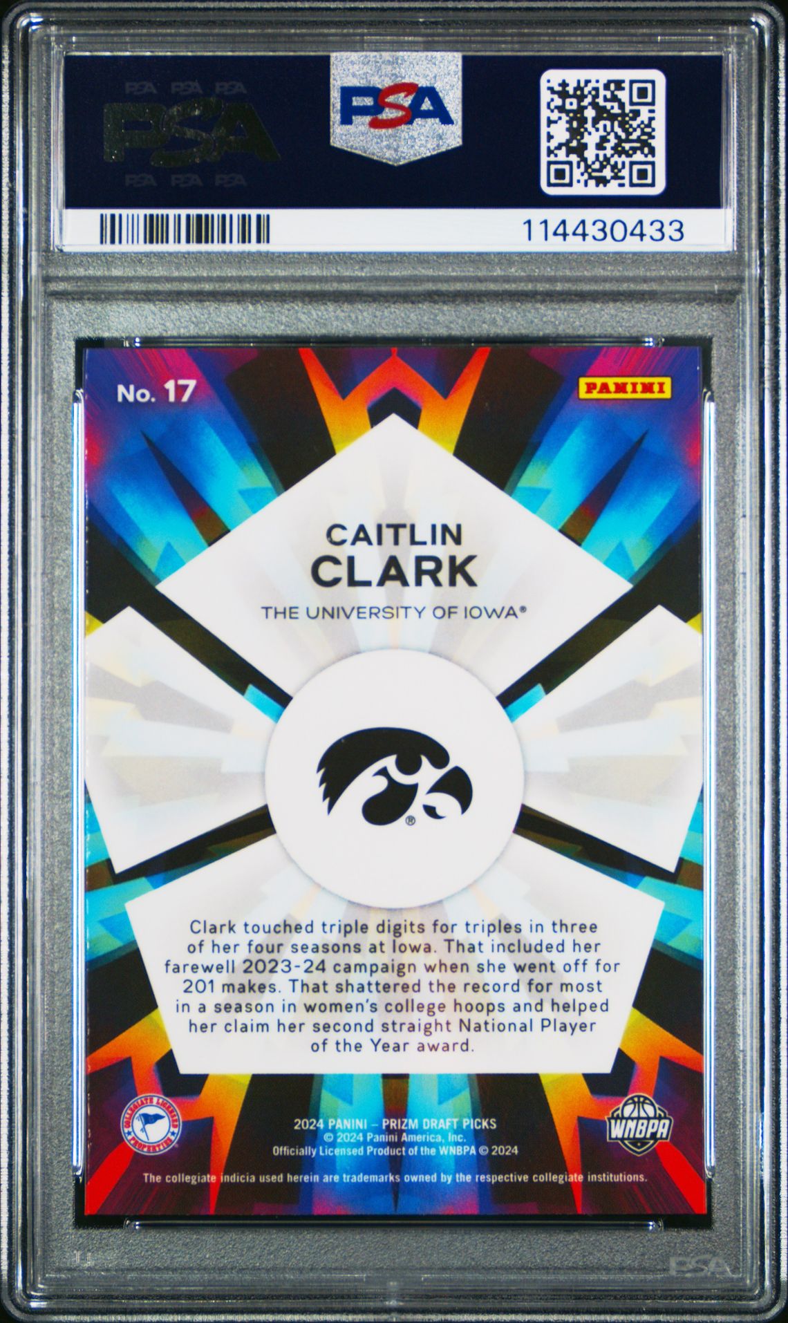 2024 Panini Prizm Draft Picks Kaleidoscopic Caitlin Clark #17 Gem Mt 10 back