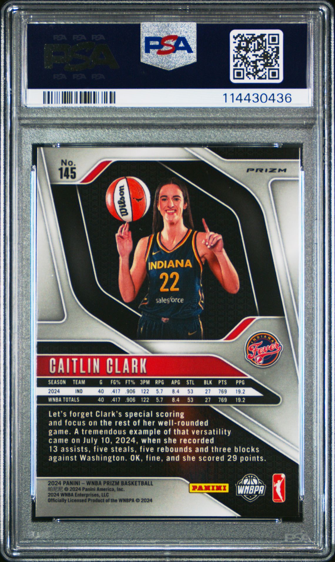 2024 Panini Prizm Wnba Caitlin Clark #145 (Silver Prizm) Nm-Mt 8 back