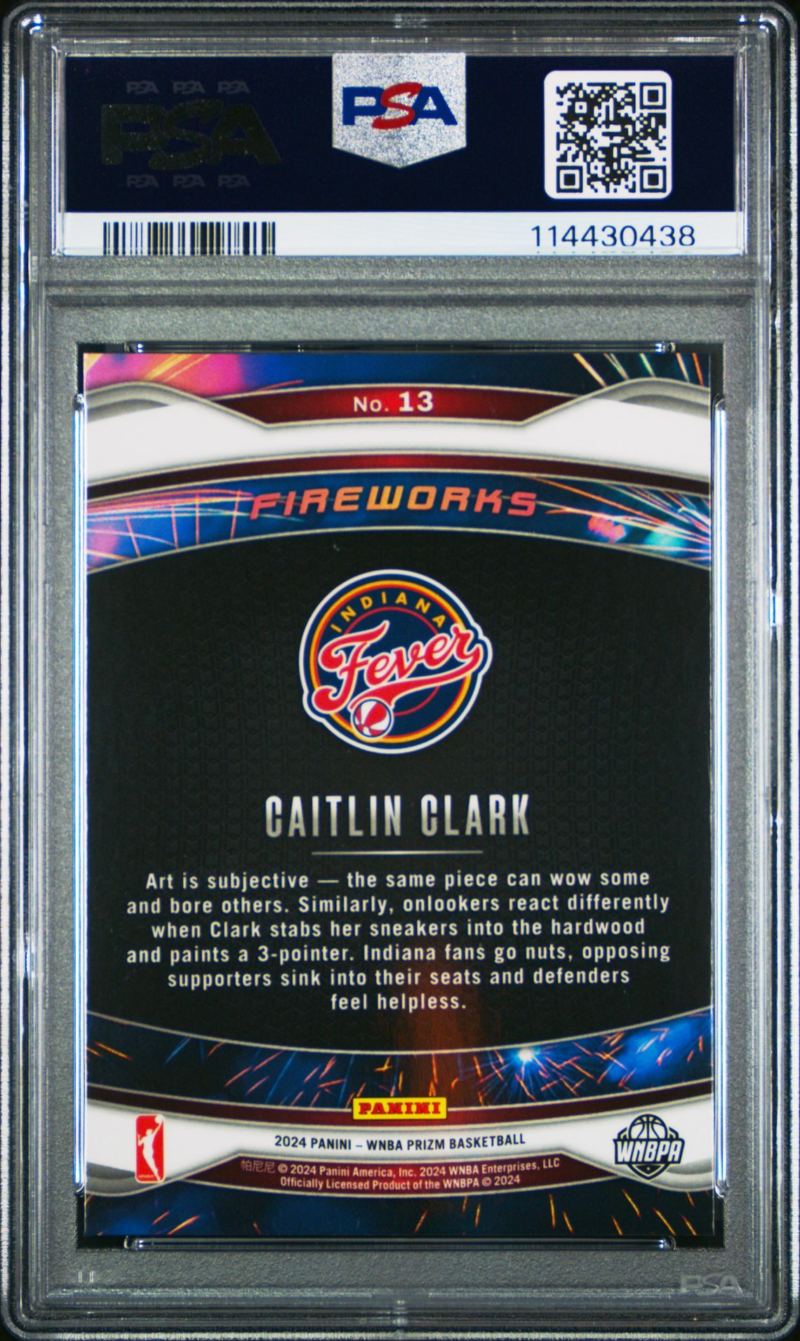 2024 Panini Prizm Wnba Fireworks Caitlin Clark #13 (Fireworks) Gem Mt 10 back