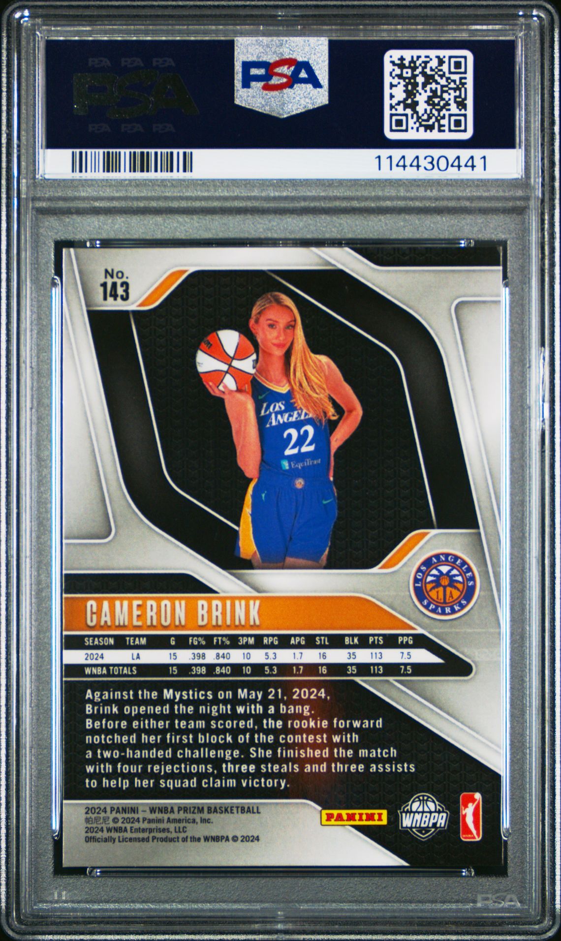 2024 Panini Prizm Wnba Cameron Brink #143 Nm-Mt 8 back