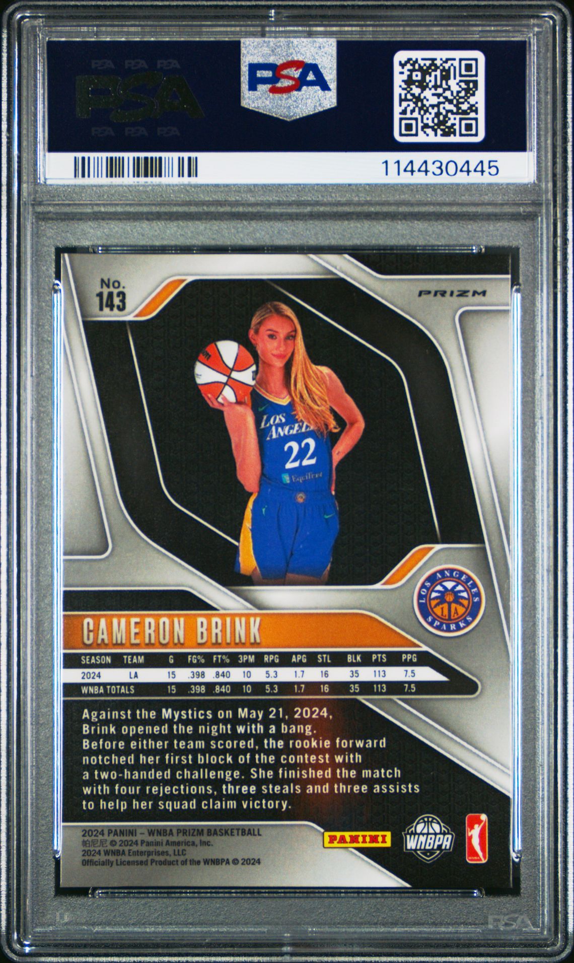 2024 Panini Prizm Wnba Cameron Brink #143 (Ice) Nm 7 back