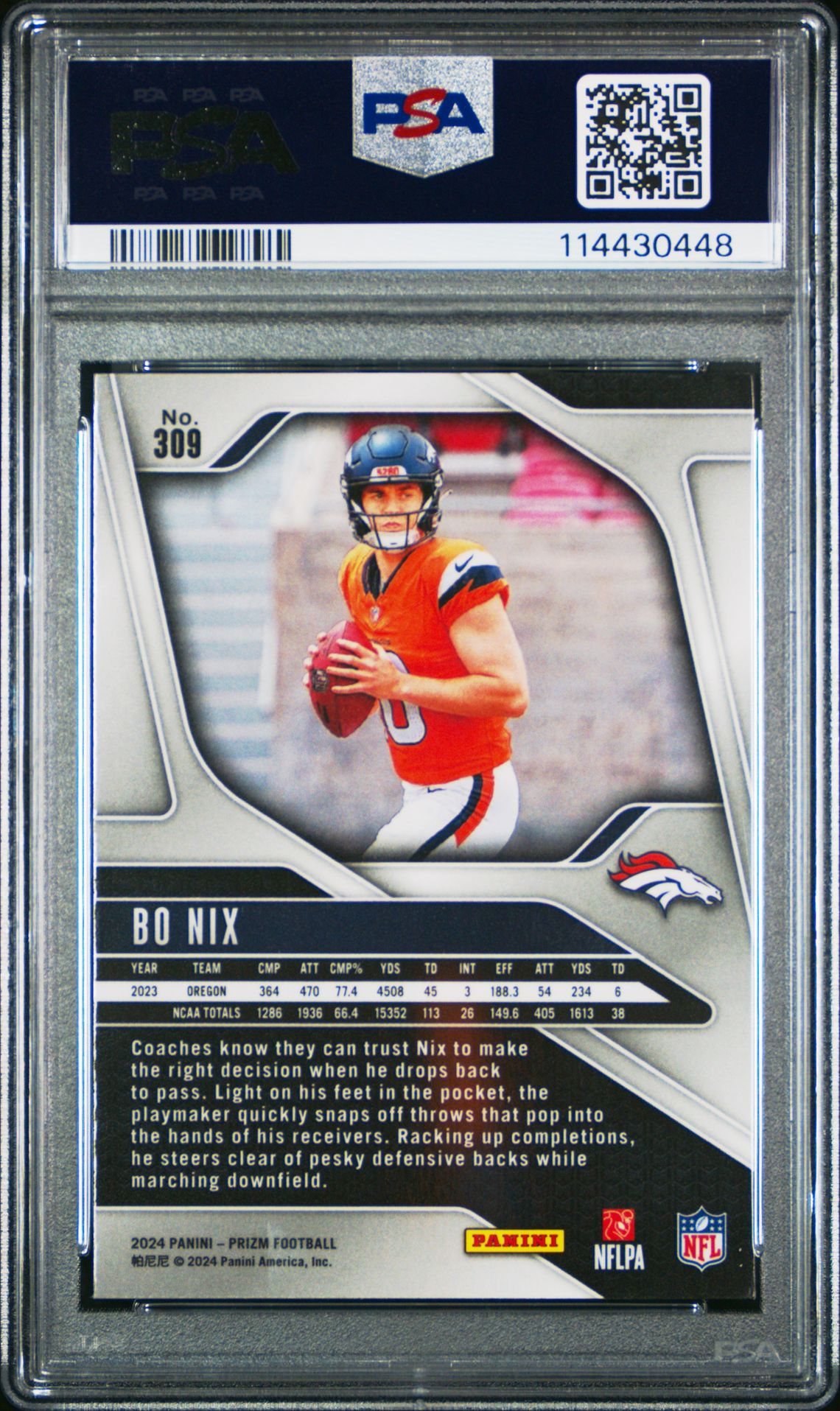 2024 Panini Prizm Bo Nix #309 Mint 9 back