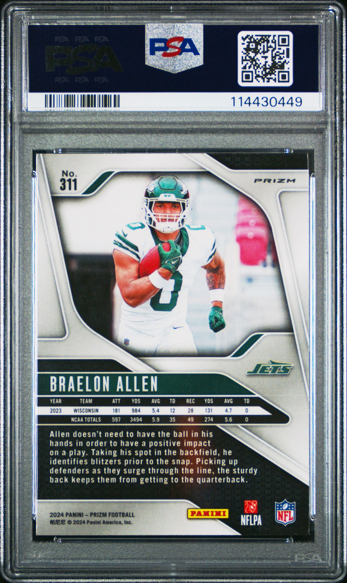 2024 Panini Prizm Braelon Allen #311 (Silver Prizm) Ex-Mt 6 back