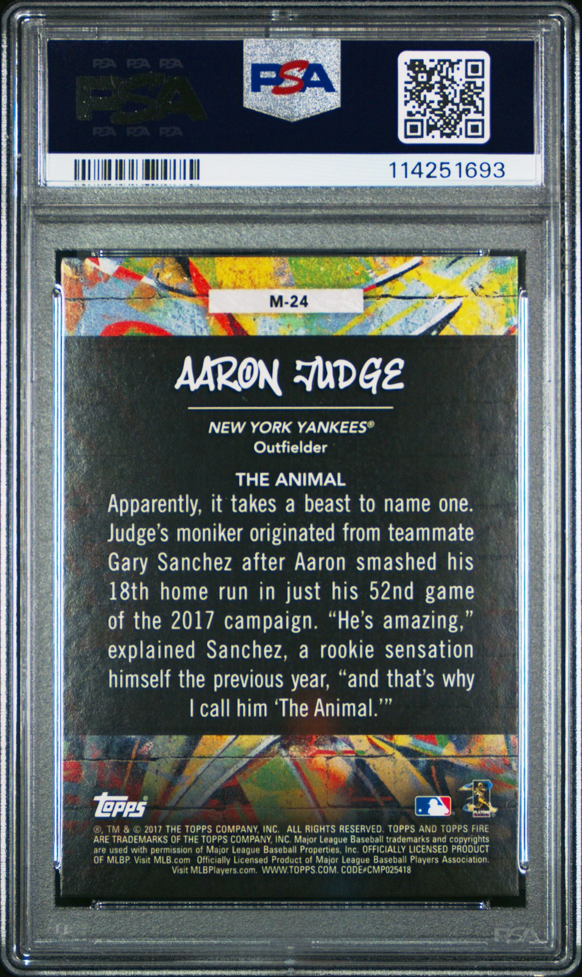 2017 Topps Fire Monikers Aaron Judge #M-24 (Monikers) Mint 9 back