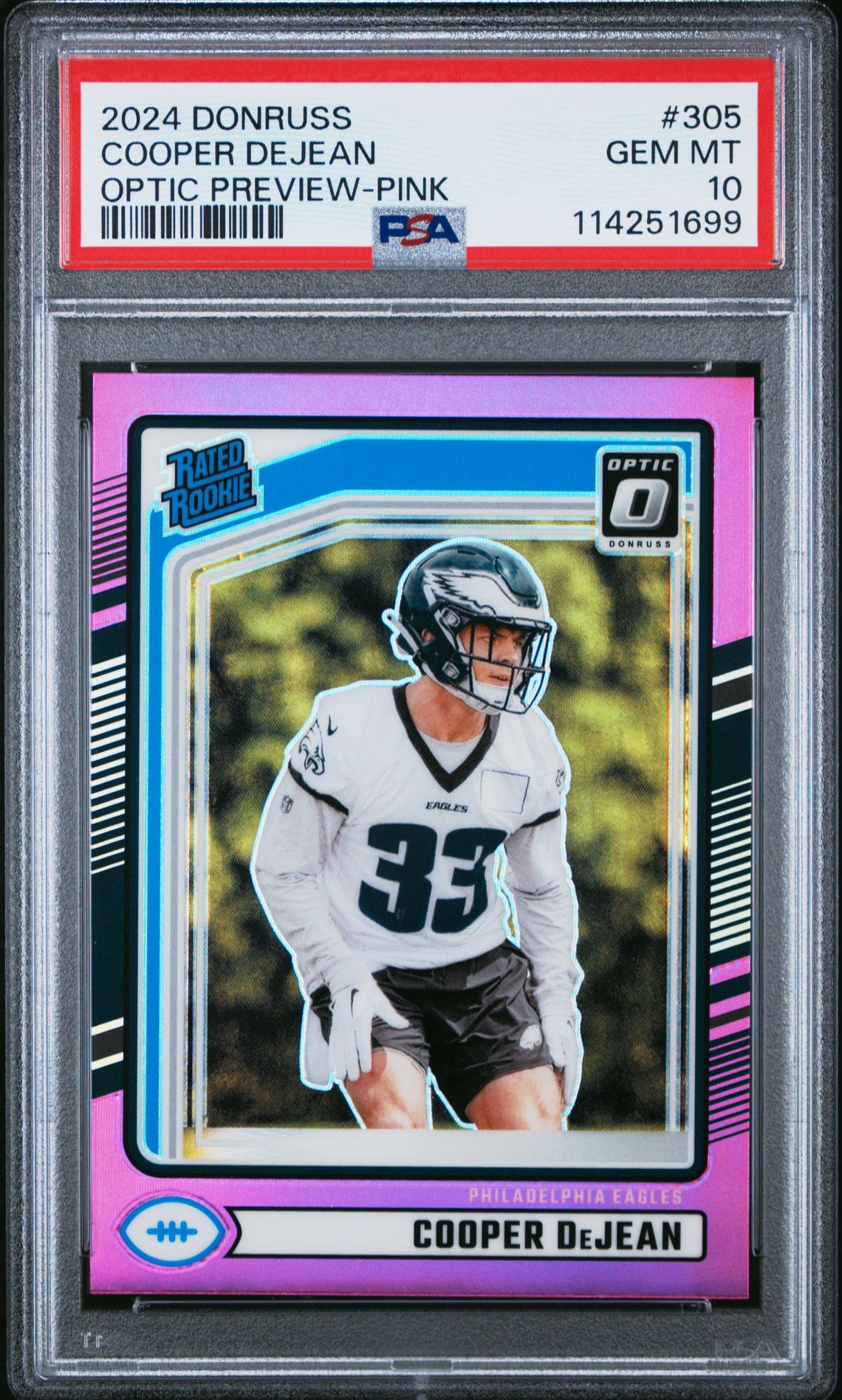 2024 Panini Donruss Cooper Dejean #305 (Optic Preview-Pink) Gem Mt 10 front