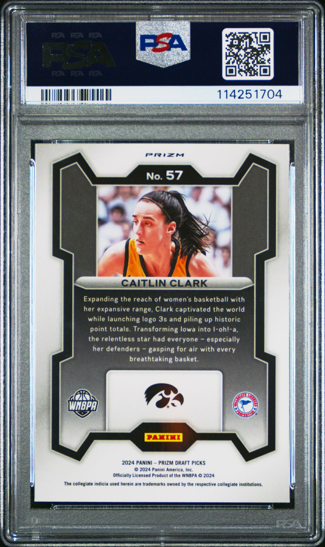 2024 Panini Prizm Draft Picks Caitlin Clark #57 (Silver Prizm) Mint 9 back