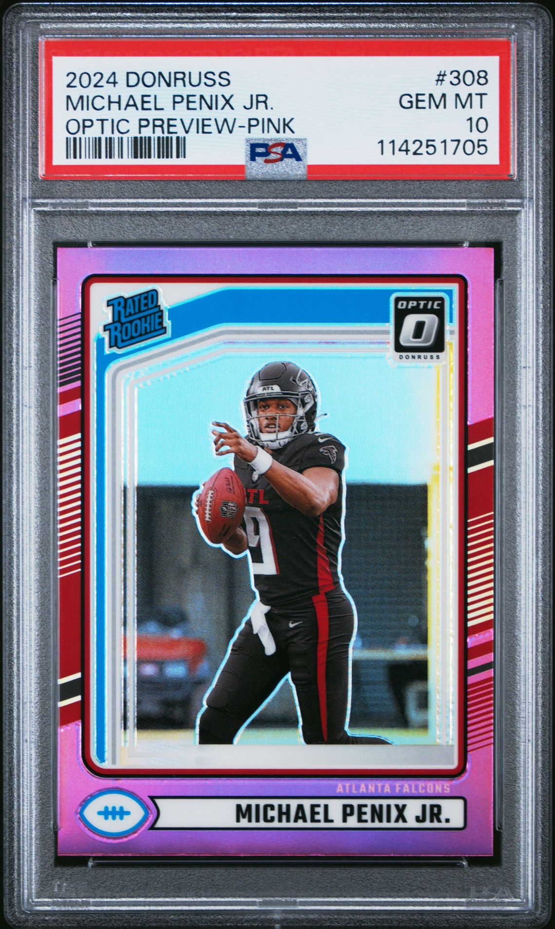 2024 Panini Donruss Michael Penix Jr. #308 (Optic Preview-Pink) Gem Mt 10 front
