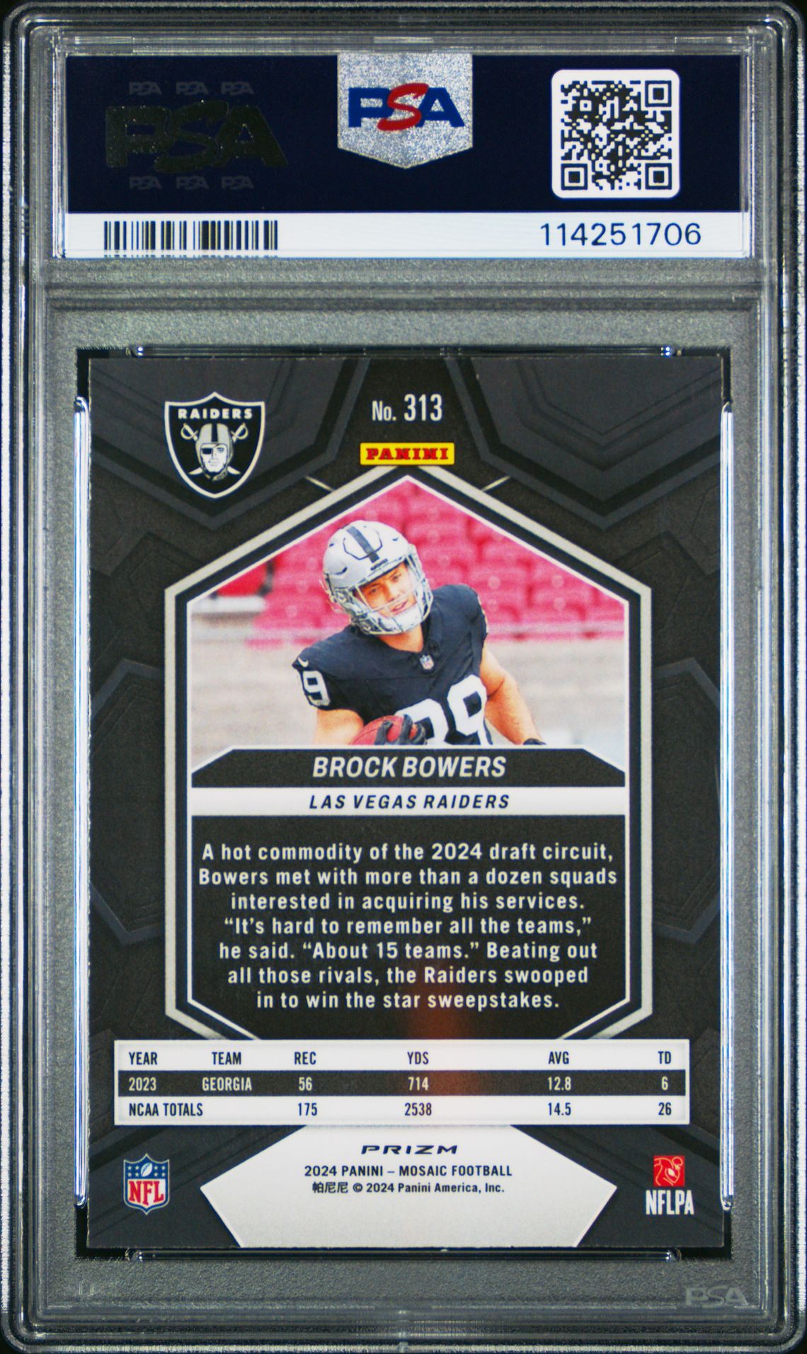 2024 Panini Mosaic Brock Bowers #313 (Green) Mint 9 back