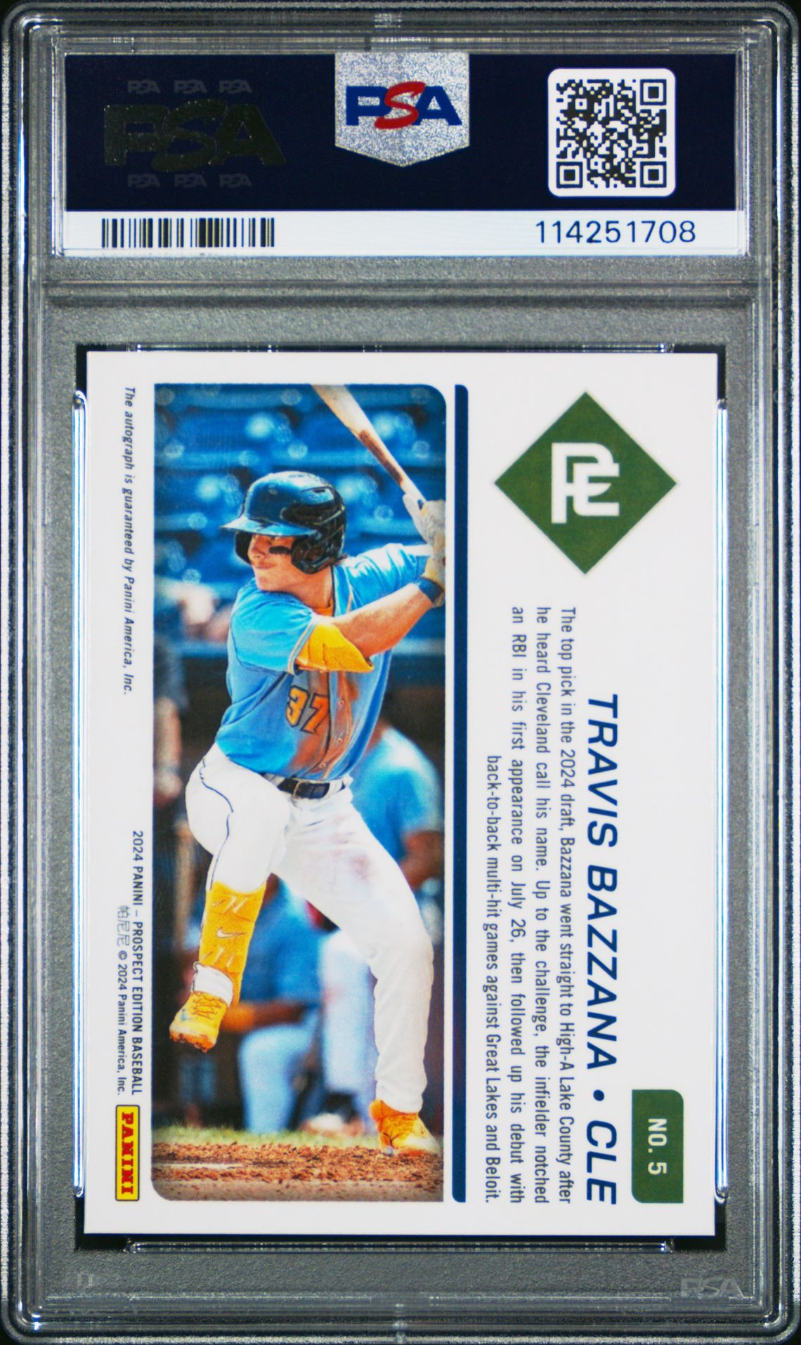 2024 Panini Prospect Edition Prospect Ticket Travis Bazzana #5 (Prospect Ticket-Signature) Gem Mt 10 back