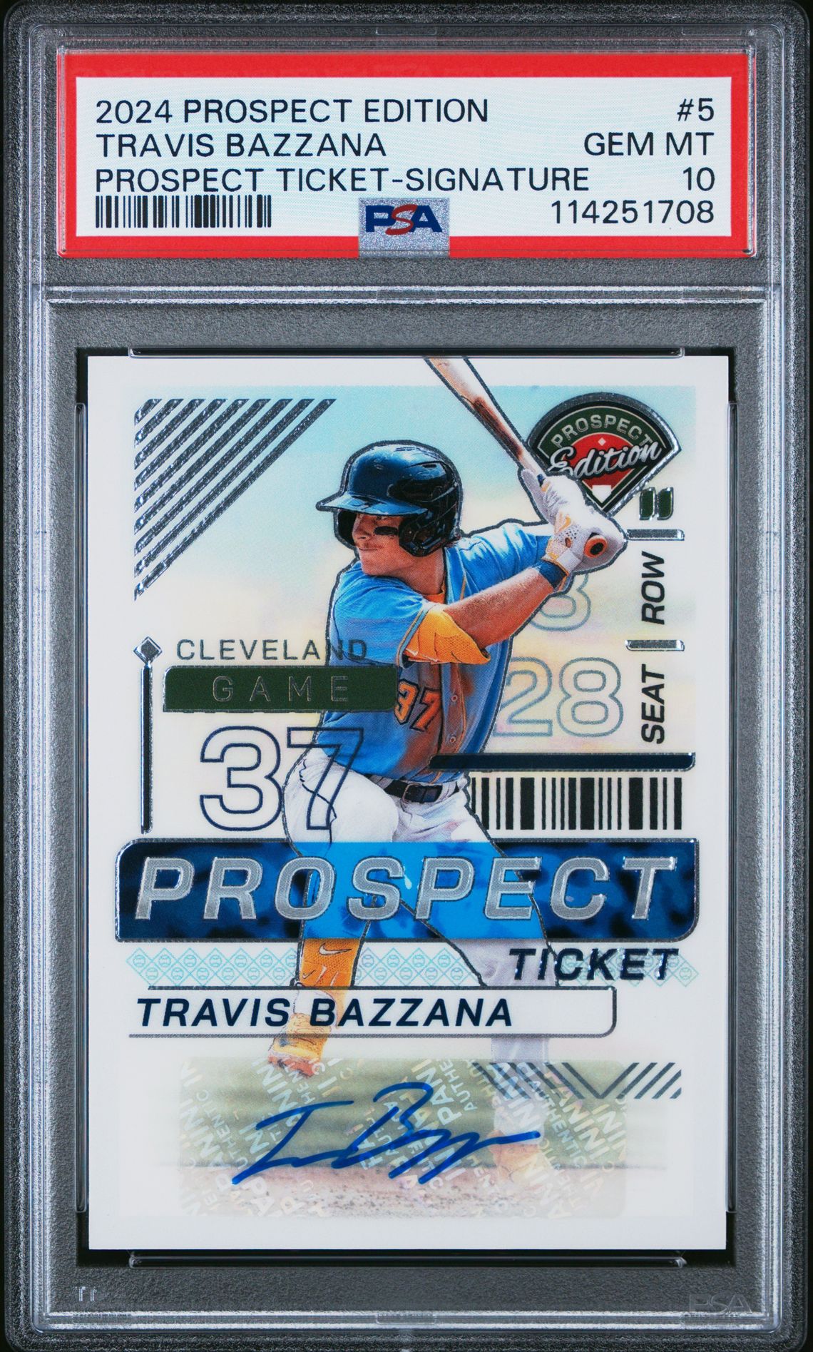 2024 Panini Prospect Edition Prospect Ticket Travis Bazzana #5 (Prospect Ticket-Signature) Gem Mt 10 front