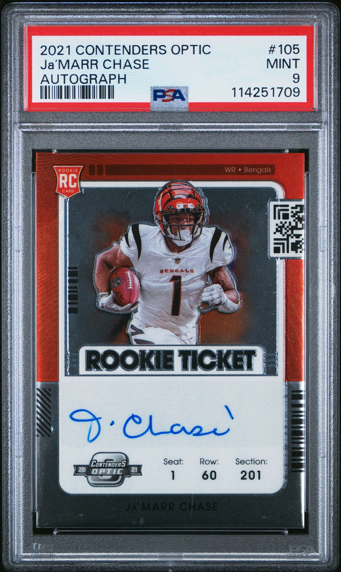 2021 Panini Contenders Optic Ja’marr Chase #105 (Autograph) Mint 9 front