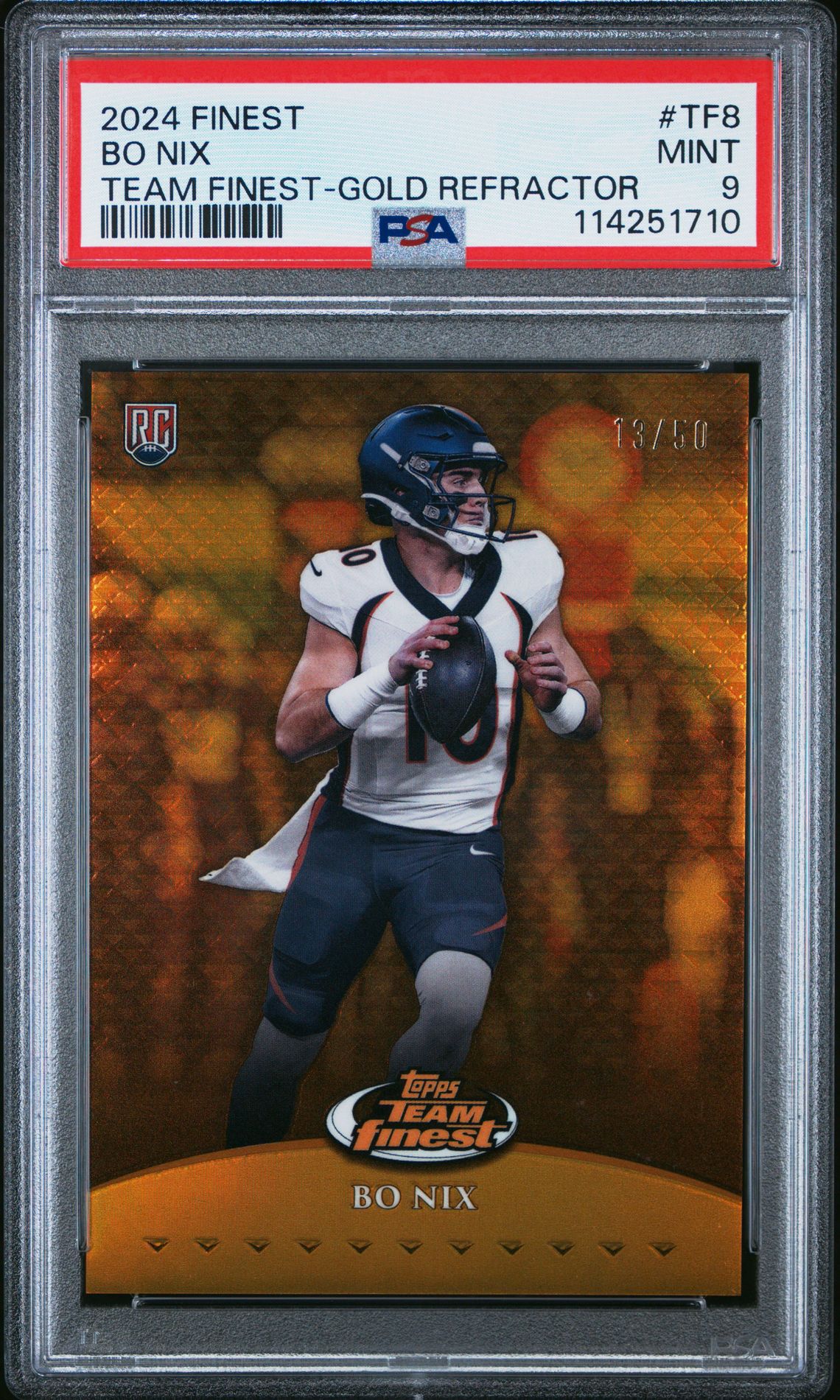 2024 Topps Finest Team Finest Bo Nix #Tf8 (Team Finest-Gold Refractor) Mint 9 front