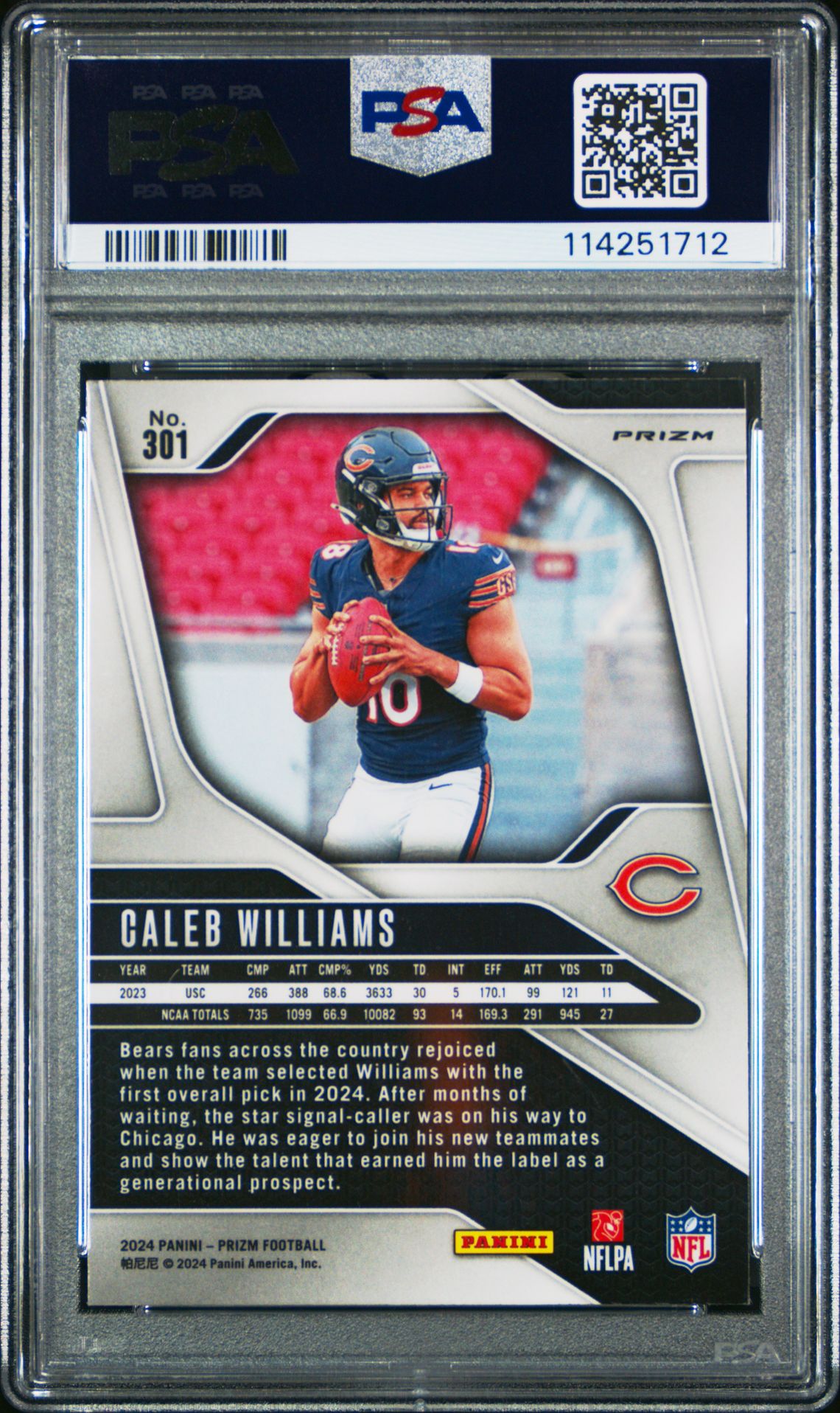 2024 Panini Prizm Caleb Williams #301 (Silver Prizm) Mint 9 back