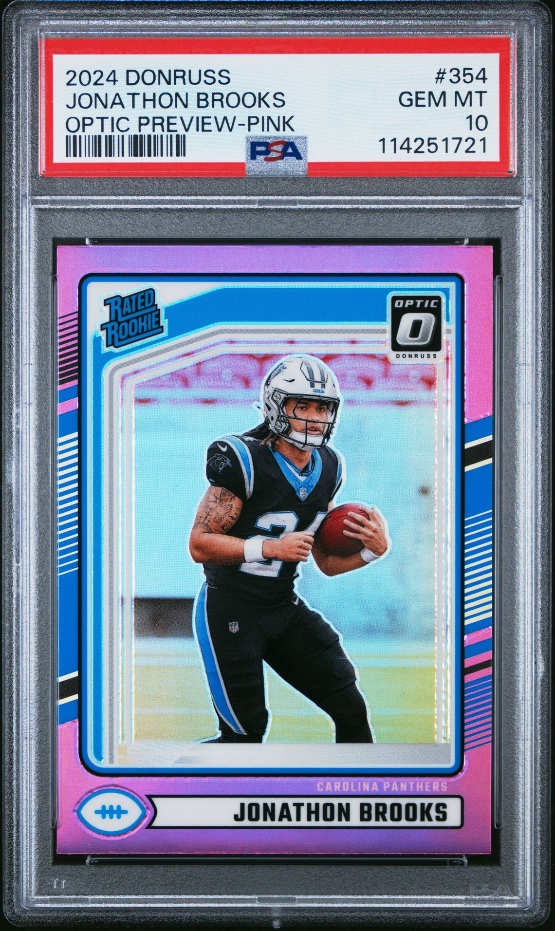 2024 Panini Donruss Jonathon Brooks #354 (Optic Preview-Pink) Gem Mt 10 front