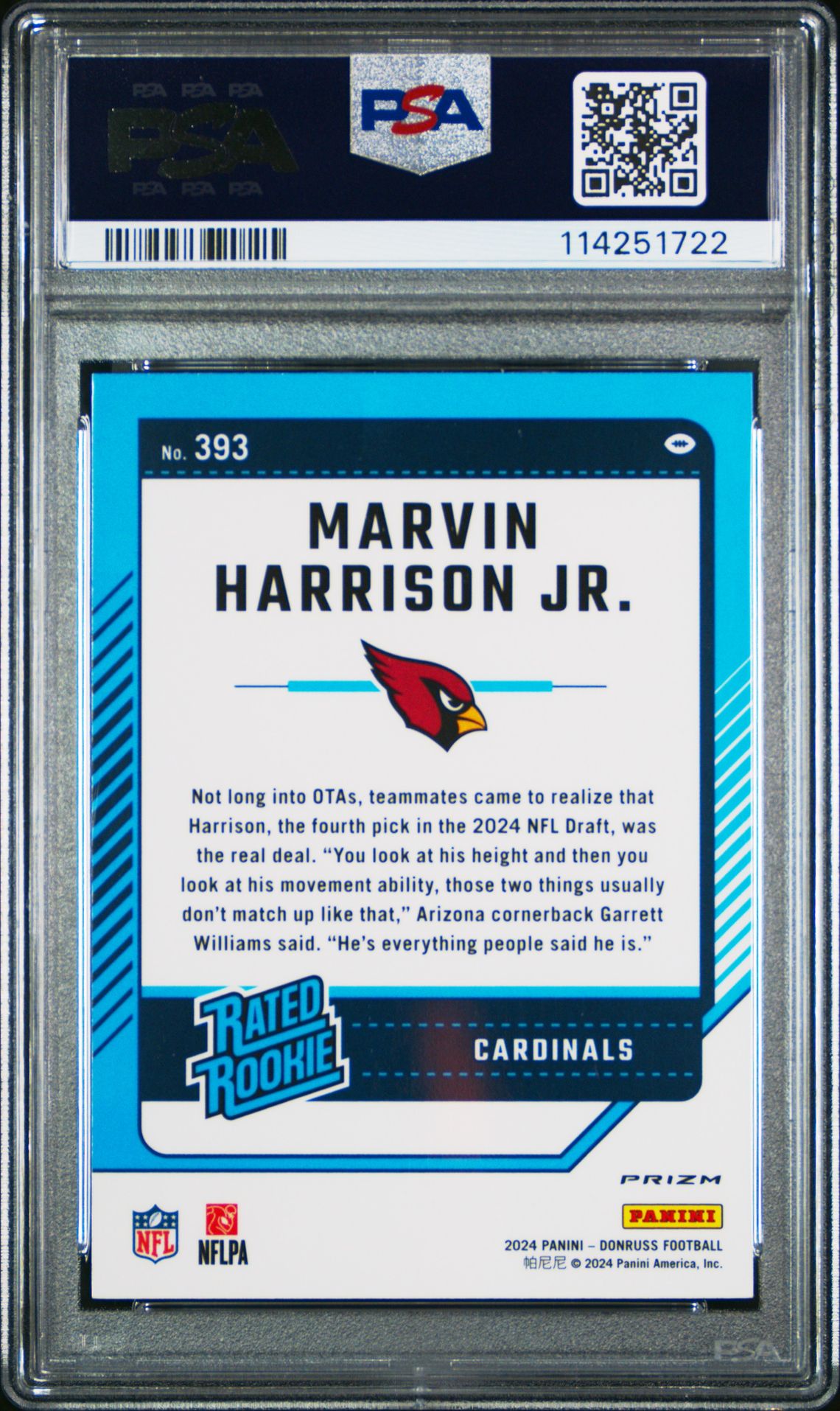 2024 Panini Donruss Marvin Harrison Jr. #393 (Optic Preview-Pink) Gem Mt 10 back