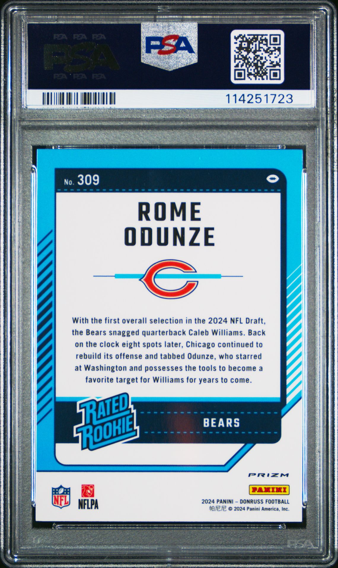 2024 Panini Donruss Rome Odunze #309 (Optic Preview-Red Wave) Gem Mt 10 back