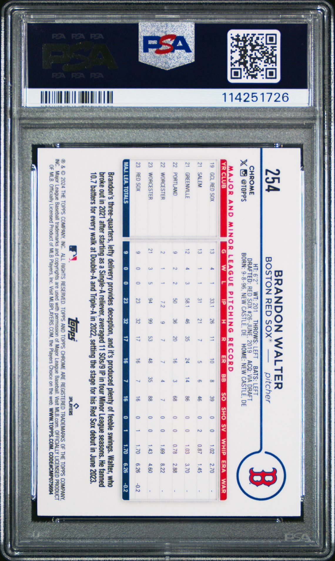 2024 Topps Chrome Brandon Walter #254 (X-Fractor) Gem Mt 10 back