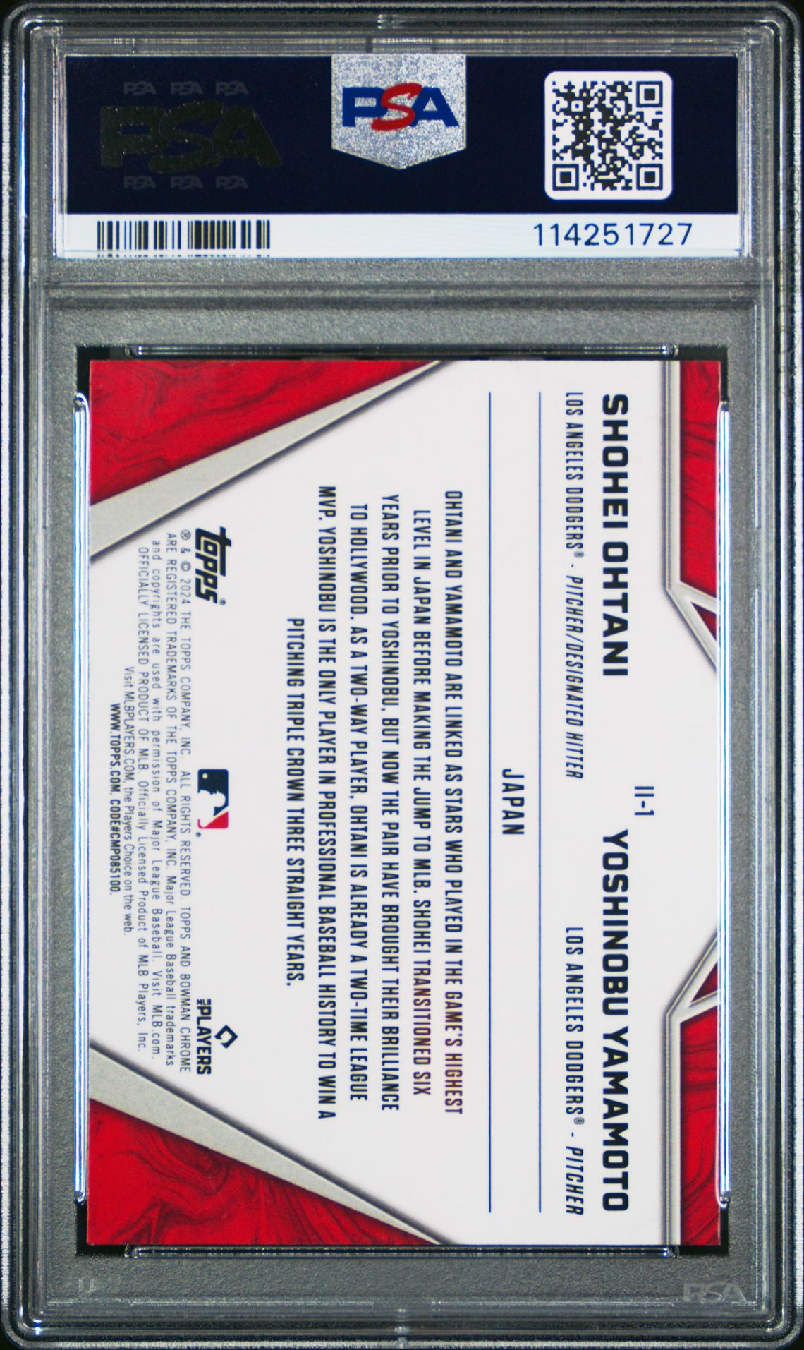 2024 Bowman Chrome International Impact Ohtani/Yamamoto #Ii1 Gem Mt 10 back