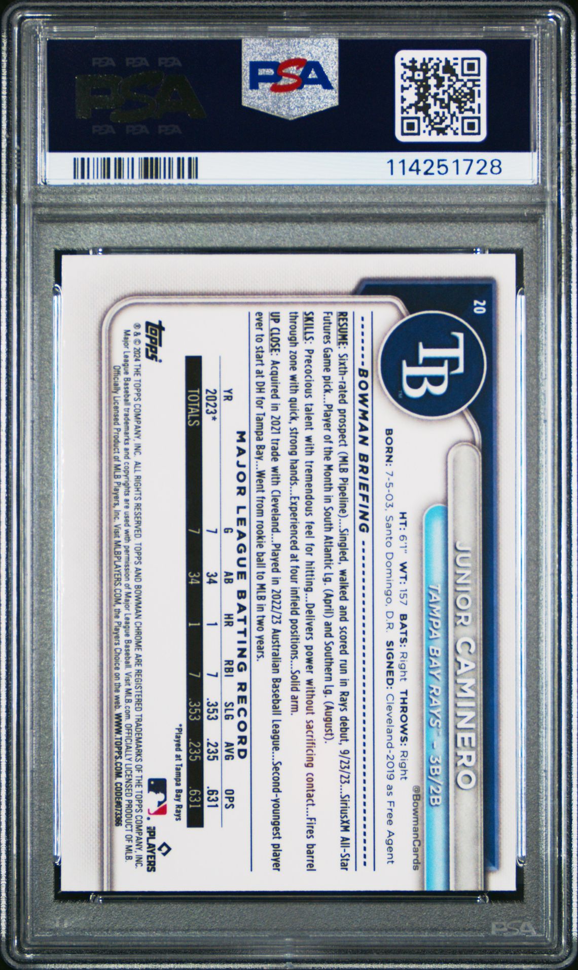 2024 Bowman Mega Box Chrome Junior Caminero #20 Nm 7 back