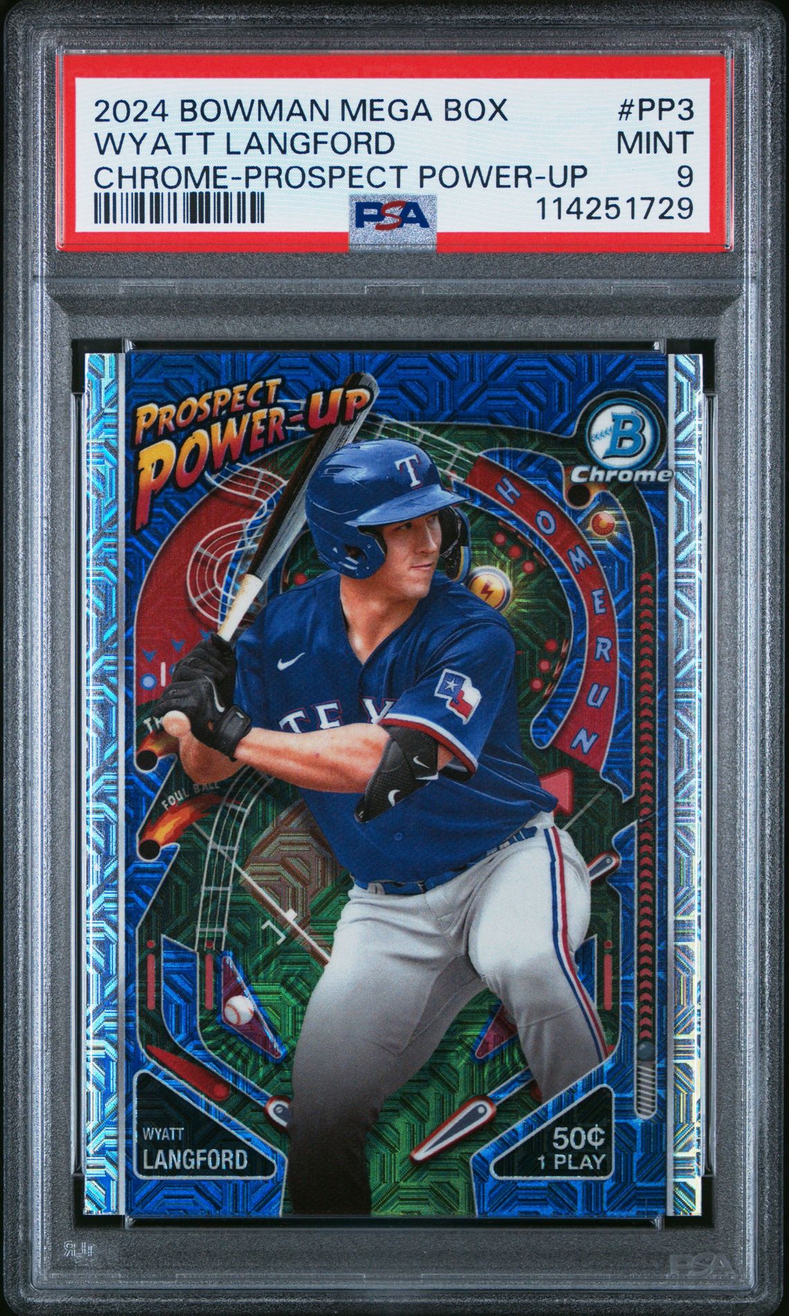 2024 Bowman Mega Box Chrome Prospect Power-Up Wyatt Langford #Pp3 (Chrome-Prospect Power-Up) Mint 9 front