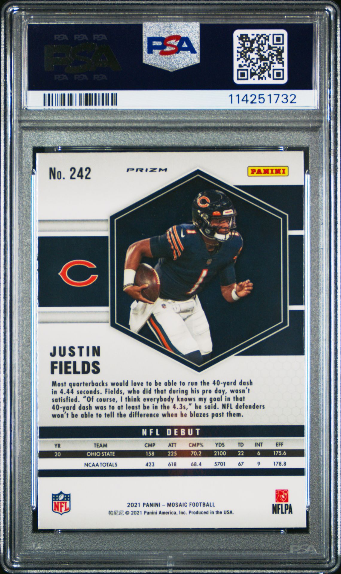 2021 Panini Mosaic Justin Fields #242 (Reactive Blue) Gem Mt 10 back