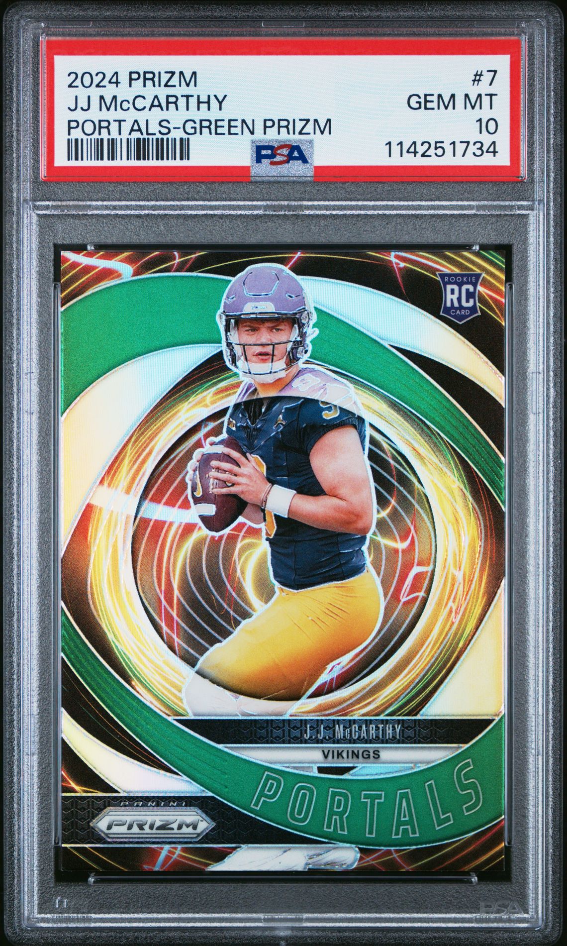 2024 Panini Prizm Portals Jj Mccarthy #7 (Portals-Green Prizm) Gem Mt 10 front