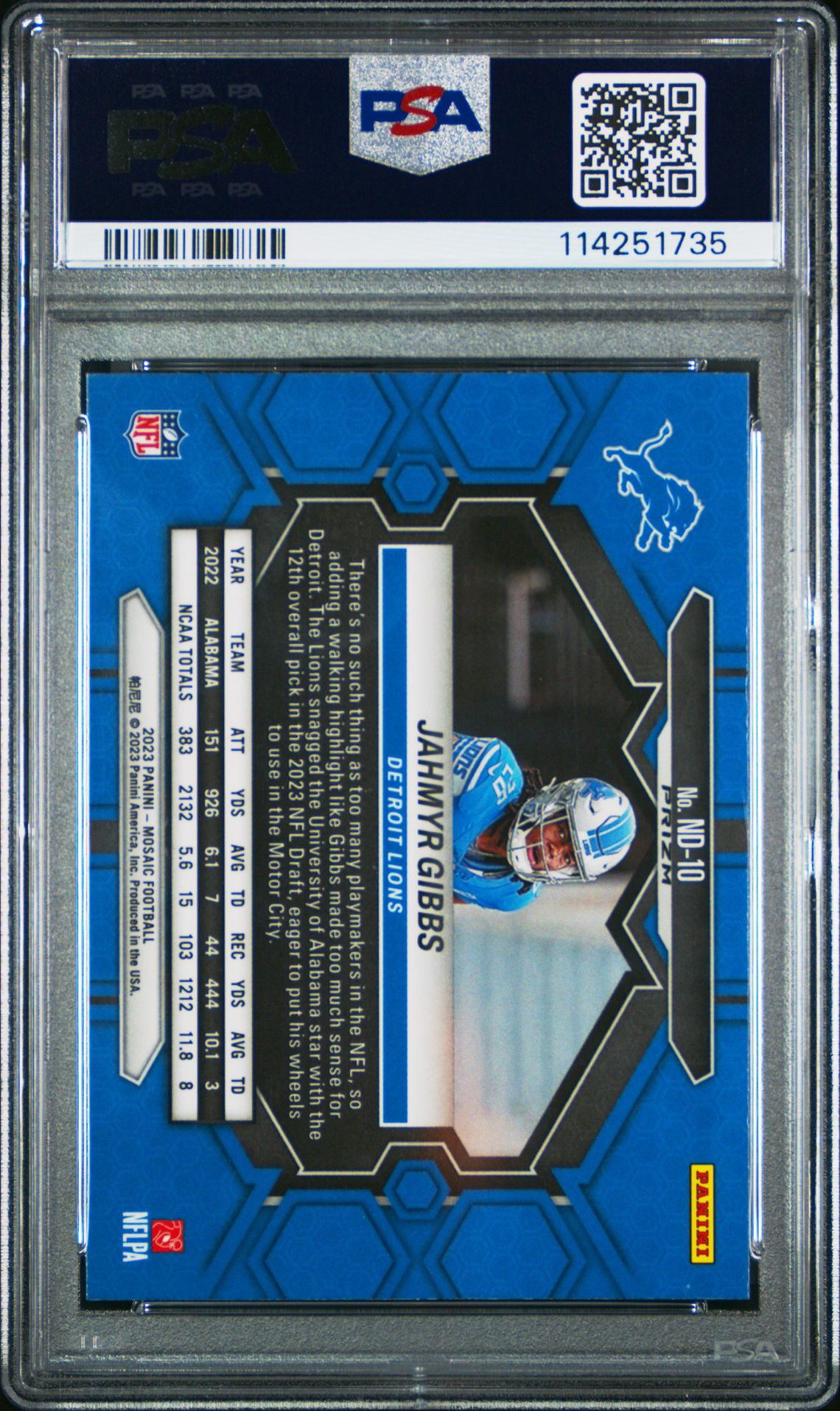 2023 Panini Mosaic Nfl Debut Jahmyr Gibbs #Nd10 (Nfl Debut-Silver) Mint 9 back