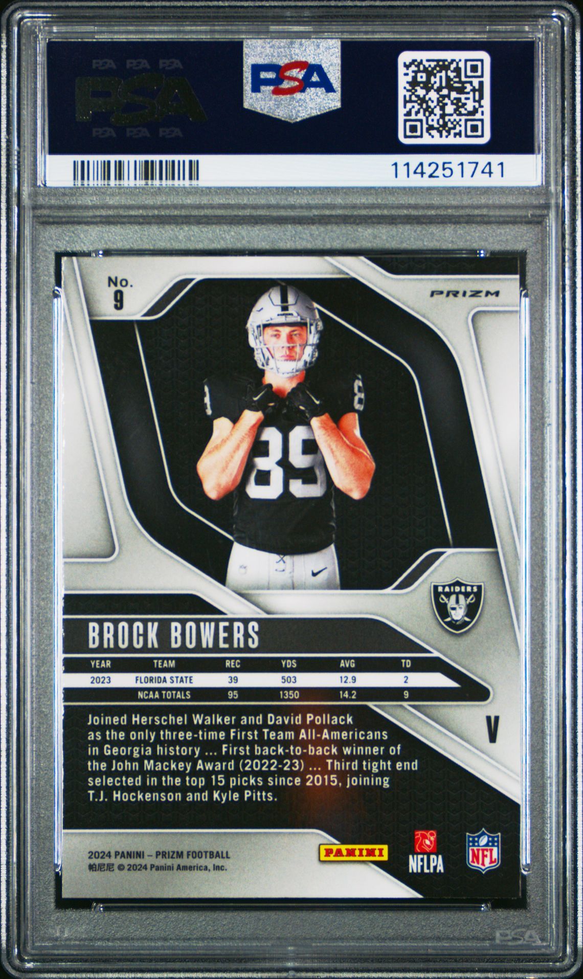 2024 Panini Prizm Rookie Variation Brock Bowers #9 (Rookie Variation) Gem Mt 10 back